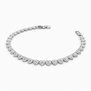 PULSEIRA EM RÓDIO BRANCO MODELO RIVIERA COM ZIRCÔNIAS EM FORMATO DE CORAÇÃO TODO CRAVEJADO AO REDOR