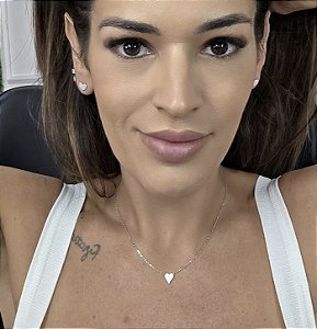 CHOCKER EM PRATA COM PINGENTE DE CORAÇÃO TODO CRAVEJADO 40+5CM