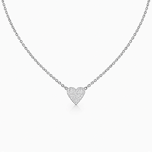 CHOCKER EM PRATA COM PINGENTE DE CORAÇÃO TODO CRAVEJADO 40+5CM