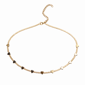 CHOCKER DOURADA RIGIDA COM CORAÇÕES LISOS 32CM