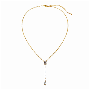 CHOCKER DOURADA MODELO GRAVATINHA COM PEDRINHA DE ZIRCÔNIA RETANGULAR E PEDRINHA OVAL NA PONTA