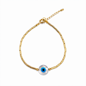 PULSEIRA DOURADA CANUDINHO COM PINGENTE OLHO GREGO