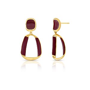 BRINCO DOURADO GRANDE PENDURADO ARGOLA ESMALTADA MARSALA