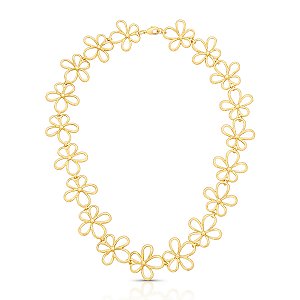 COLAR DOURADO COM FLORES VAZADAS - 45XCM + 5CM EXTENSOR