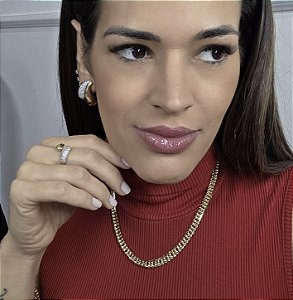 CHOCKER DOURADA ELOS GROUMET E ELOS PORTUGUESES - FECHO BOIA - 40CM + 10CM EXTENSOR