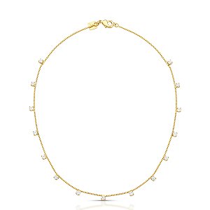 CHOCKER DOURADA VENEZIANA COM PEDRAS DE ZIRCÔNIAS BRANCAS - 40CM + 5CM EXTENSOR
