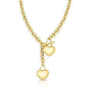 COLAR DOURADO ELOS COM PINGENTES DE CORAÇÕES PENDURADOS