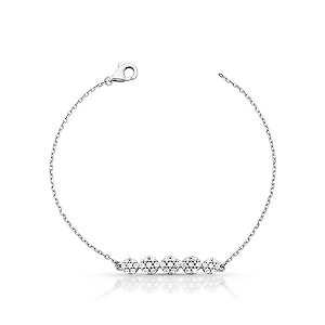 PULSEIRA PRATA ELOS COM 5 FLORZINHAS CRAVEJADAS - COM EXTENSOR