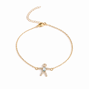 PULSEIRA DOURADA MENINO COM ZIRCÔNIAS BRANCAS E ROUPA PEDRA AZUL NO MEIO - 18CM + 5CM EXTENSOR
