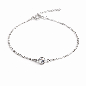 PULSEIRA PRATA DE ELOS COM 1 PEDRA DE ZIRCÔNIA REDONDA NO MEIO - 17CM + 2CM EXTENSOR