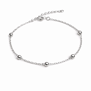 PULSEIRA PRATA DE ELOS COM 5 BOLAS LISAS NO FIO - 18CM + 1CM EXTENSOR