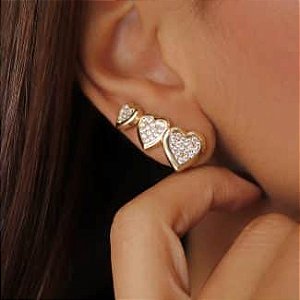 TRIO DE BRINCOS COM ZIRCONIA DE CORACAO COM O CONTORNO LISO 19.7 MM