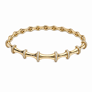 BRACELETE DOURADO COM 8 DETALHES CRAVEJADOS E 8 DETALHES LISOS