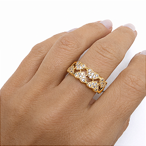 ANEL DOURADO SEIS CORACOES CRAVEJADOS