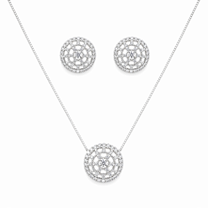 CONJUNTO PRATA MODELO PIZZA GRANDE COM ZIRCÔNIAS BRANCAS
