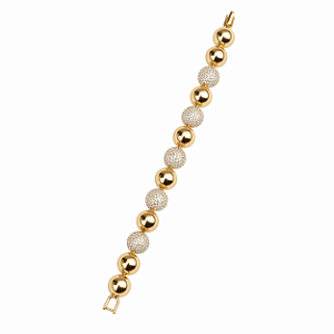 PULSEIRA DOURADA MEIA ESFERA LISA E CRAVEJADA-11MM DE ESPESSURA E TAMANHO 18CM