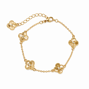 PULSEIRA DOURADA COM 6 TREVOS DOURADOS E PEDRINHA NO MEIO
