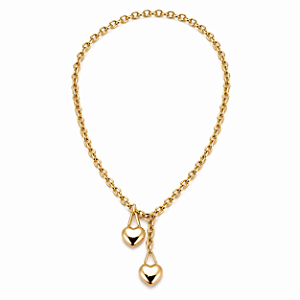 CHOCKER DOURADO MODELO GRAVATINHA COM 2 CORAÇÕES LISOS