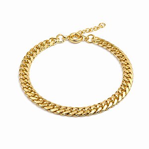 PULSEIRA DOURADA MODELO GROUMET COM EXTESOR ELOS PORTUGUESES E FECHO BOIA