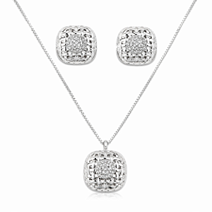 CONJUNTO PRATA MODELO QUADRADO FIOS E NO MEIO CRAVEJADO COM ZIRCÔNIAS BRANCAS