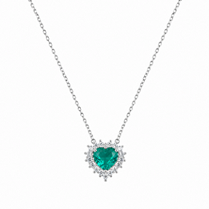 CHOCKER  RÓDIO BRANCO CORAÇÃO PEQUENO COM ZIRCÔNIA VERDE TIFFANY E MICROZIRCÔNIAS NA LATERAL - 40CM + 5CM EXTENSOR