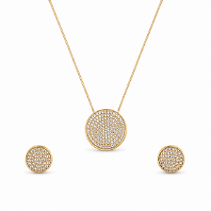 CONJUNTO DOURADO ZIRCÔNIA REDONDO COM ZIRCÔNIAS MAIORES ACHATADO 40CM + EXTENSOR
