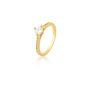 ANEL DOURADO SOLITÁRIO 5MM COM MICROZIRCÔNIAS BRANCAS