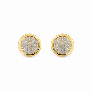 BRINCO DOURADO MODELO BOTÃO TODO CRAVEJADO NO MEIO