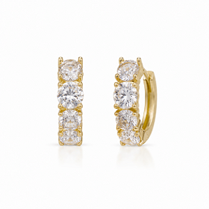 ARGOLA DOURADA COM 5 PEDRAS DE ZIRCÔNIAS BRANCAS - 1,5CM