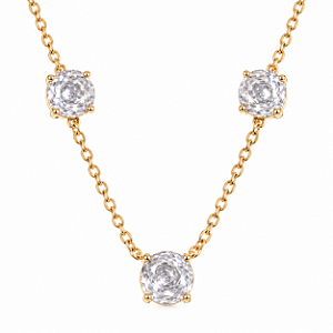 CONJUNTO DOURADO PONTO DE LUZ LAPIDAÇÃO ROSE CUT - ZIRCÔNIA BRANCA 40CM + 5CM EXTENSOR