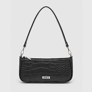 Bolsa Maria Milão Baguete Croco Preta