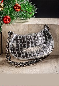 BOLSA MINI BAG CORRENTE CROCO PRATA