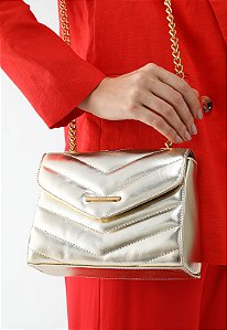 Bolsa Maria Milão Matelassê Pequena Dourada Metalizada