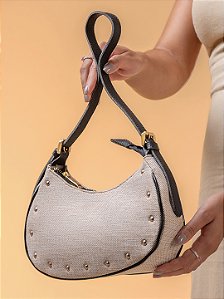 Bolsa Maria Milão Meia Lua Bale Palha e Preta