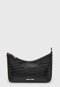 Bolsa Maria Milão Matelassê Meia Lua Preta Croco
