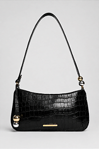 Bolsa Maria Milão Baguete Croco Preta