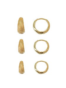 Brinco trio de argolinhas trabalhadas