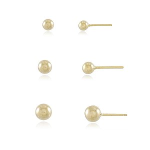 Brinco trio de bolinhas três tamanhos banhado a ouro18k