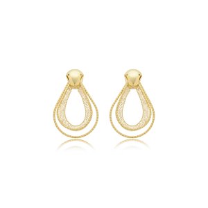 Brinco fixo de redinha em formato de gota