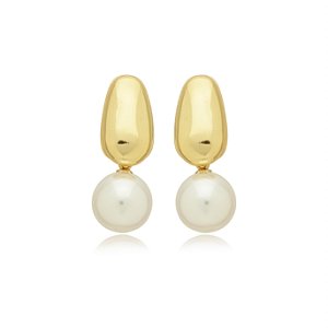 Brinco liso com pérola pendurada