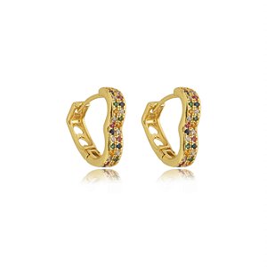 Brinco argola em formato de coração cravejado