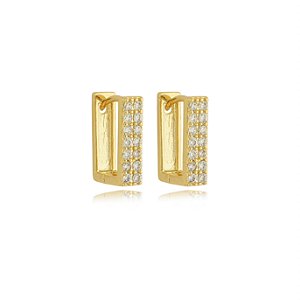 Brinco argola quadrada cravejada