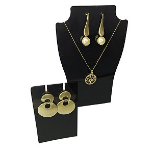 Kit Expositores De Colar E Brinco Preto Jóias Bijuteria 20pç