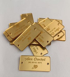 100 Tags 4x2cm em Acrílico Dourado, Prata ou Rose