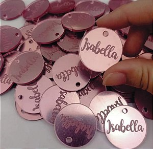 100 Tags de 3cm Diâmetro em Acrílico Espelhado