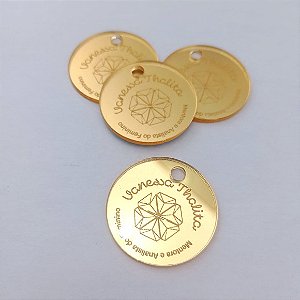 50 Tags de 3cm Diâmetro em Acrílico Espelhado