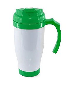 Copo Térmico de Plástico para Sublimação com Tampa Bico, Alça e Fundo Verde - 475ml