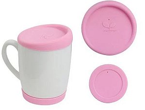 Kit Tampa e Base de Silicone para Canecas 300ml - Rosa envelhecido