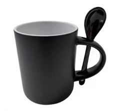 Caneca para Sublimação de Cerâmica Mágica Reta com Colher - Preto