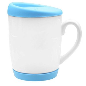 Caneca com Tampas e base de Silicone P/Sublimação Azul Bebê